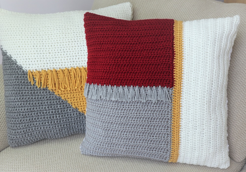 crochet color block pillows