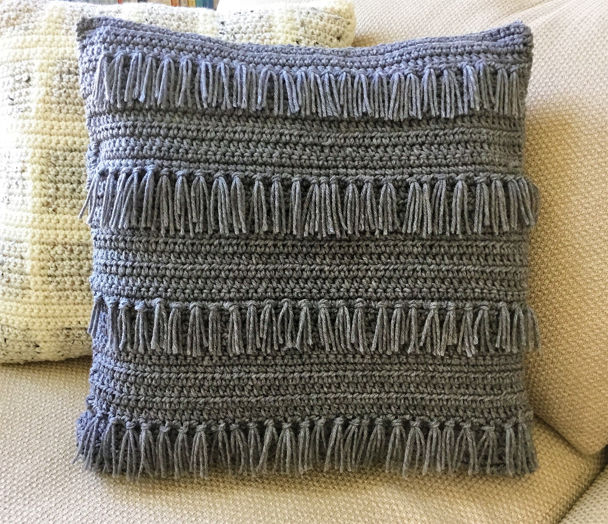 crochet pillow cover with fringe
