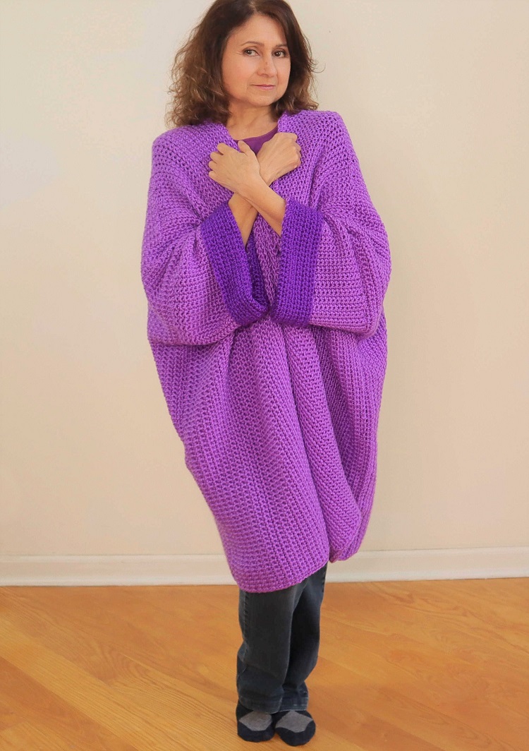 crochet oversized cardigan purple