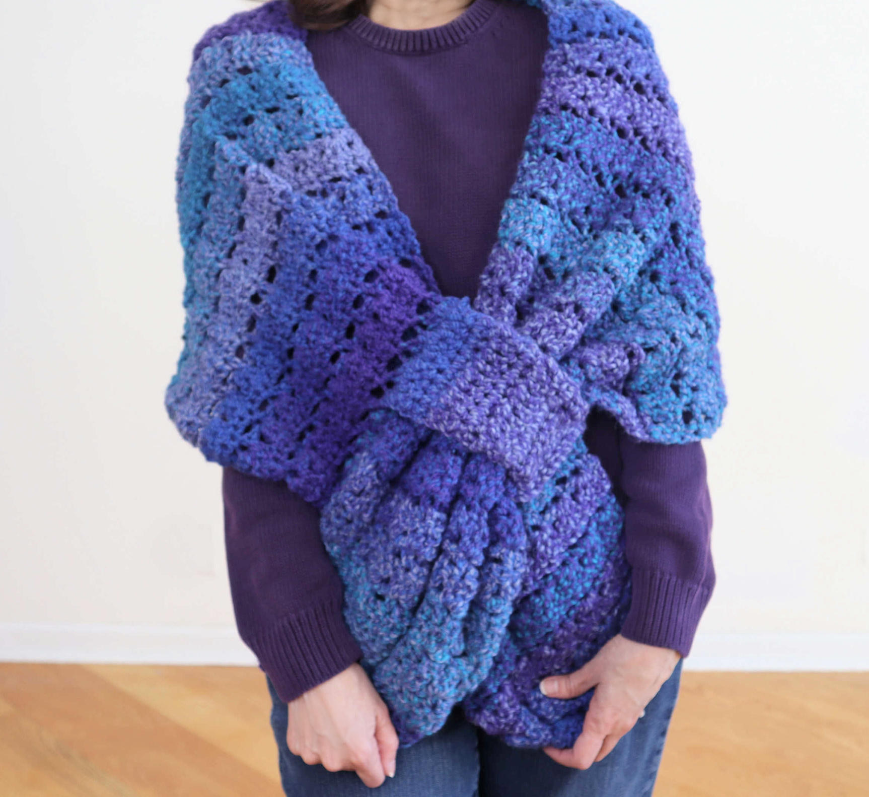 crochet wrap with tab closure